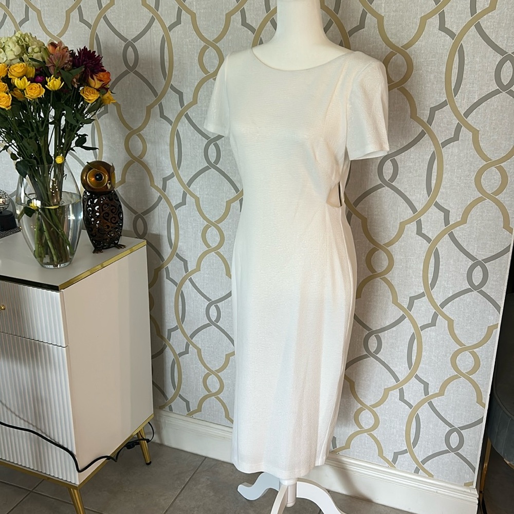 Alton Gray white knit dress with side cutouts and back zipper